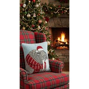 NEW Grandin Road Hooked Wool Walrus Wool Pillow 14x18 —Whimsical Christmas Decor